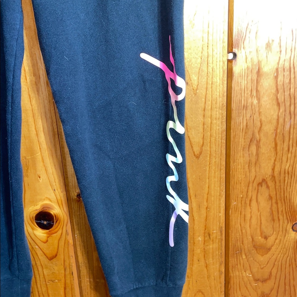 PINK Victoria's Secret Black Joggers with Pink Logo Size medium causal women's - Picture 2 of 5